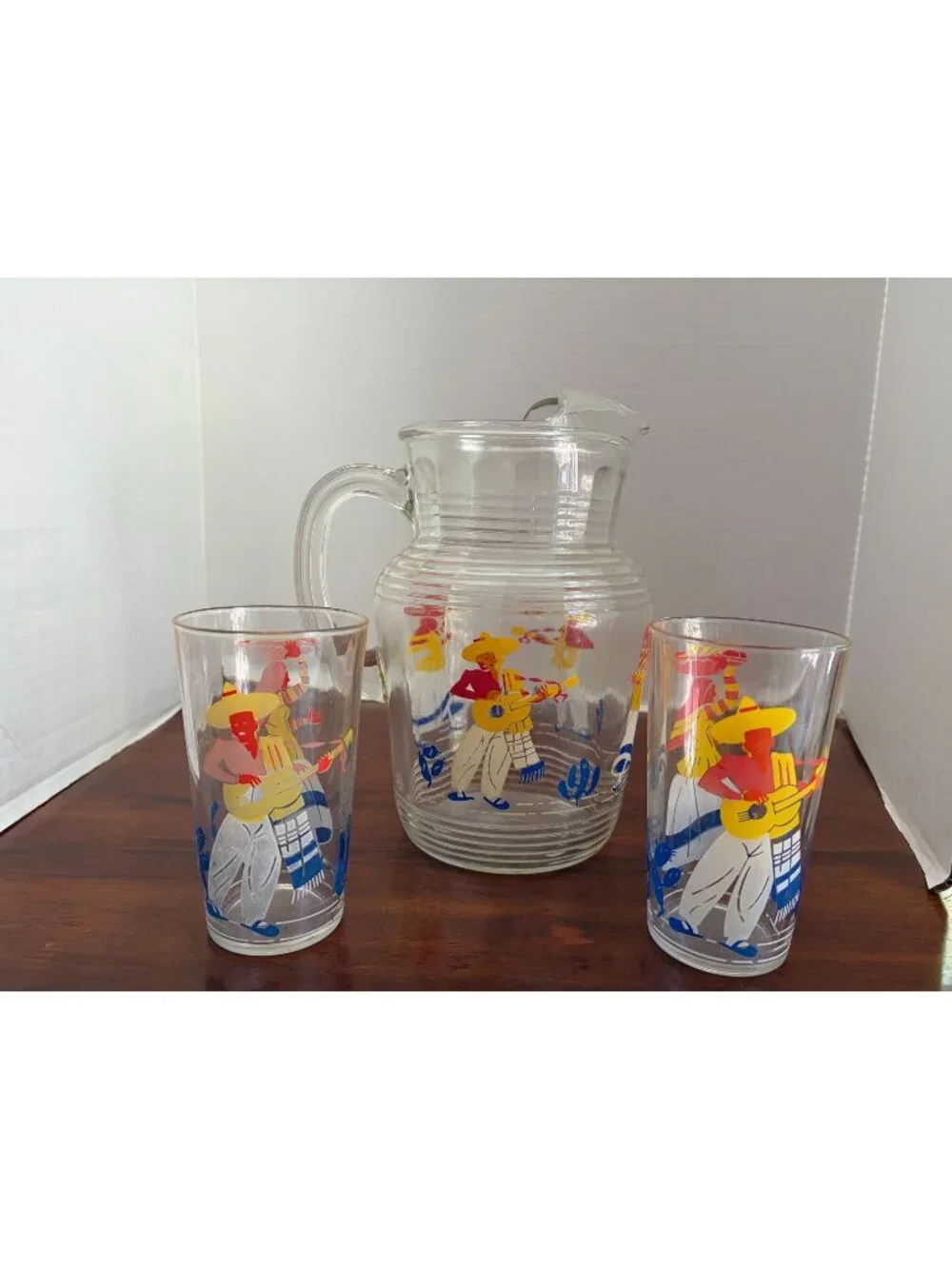 Mid-Century Clear Glass Pitcher with Ribbed 